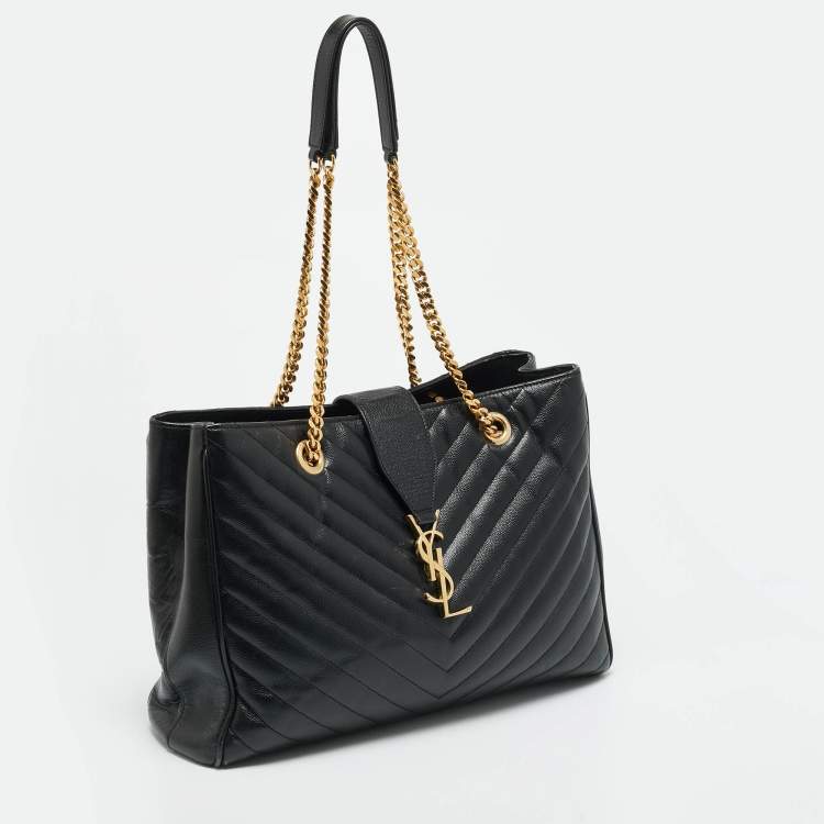مملوكة مسبقًا Saint Laurent Monogram Black Chevron Leather Tote
