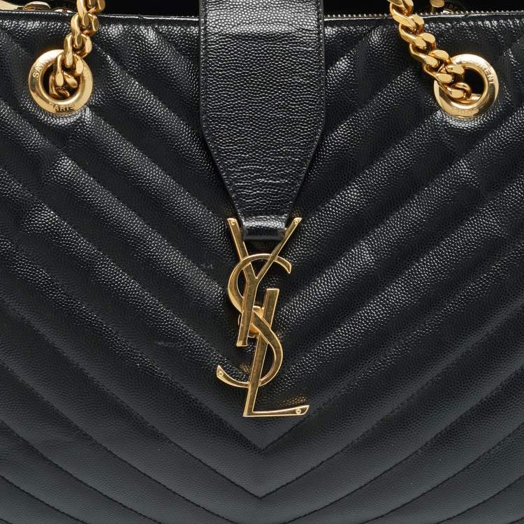 مملوكة مسبقًا Saint Laurent Monogram Black Chevron Leather Tote