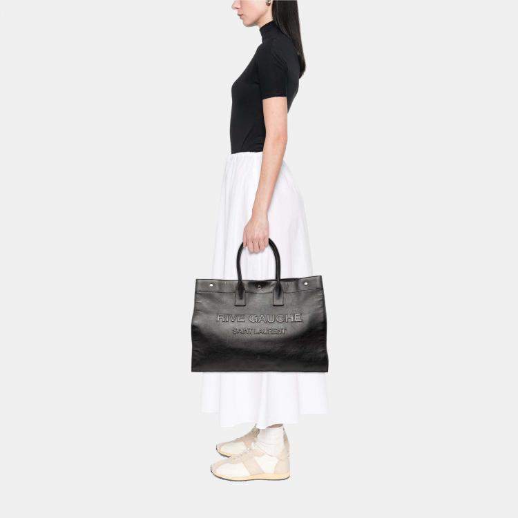 Pre Owned Saint Laurent Paris Black Large Smooth Calfskin Rive Gauche Tote