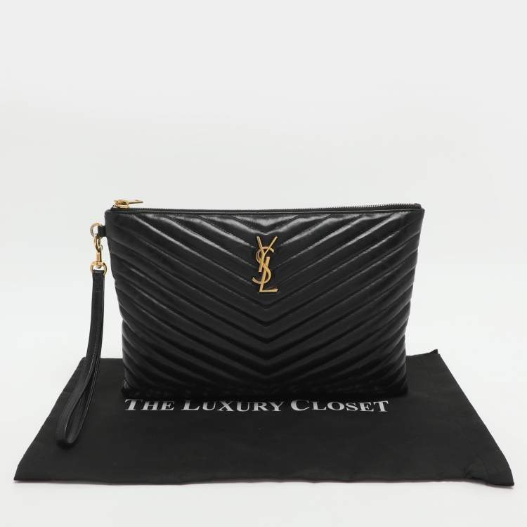 Pre Owned حقيبة جهاز لوحي سان لوران كاساندرا جلد مبطن سوداء