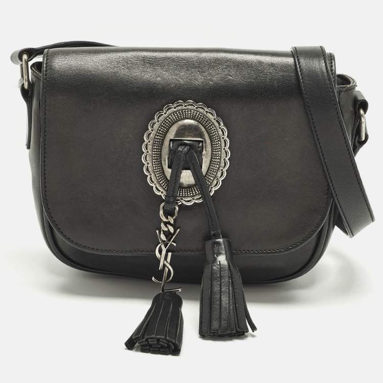Pre Owned Saint Laurent Kim Tassel Black Leather Crossbody Bag