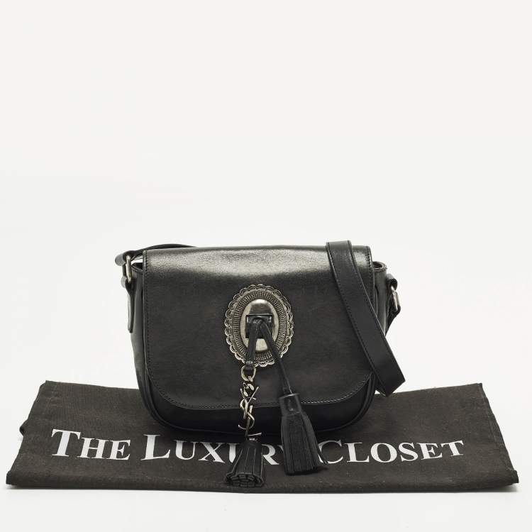 Pre Owned Saint Laurent Kim Tassel Black Leather Crossbody Bag