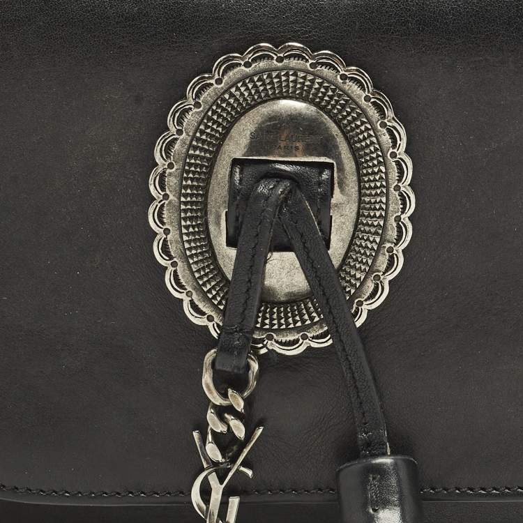 Pre Owned Saint Laurent Kim Tassel Black Leather Crossbody Bag