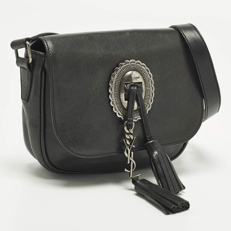 Pre Owned Saint Laurent Kim Tassel Black Leather Crossbody Bag