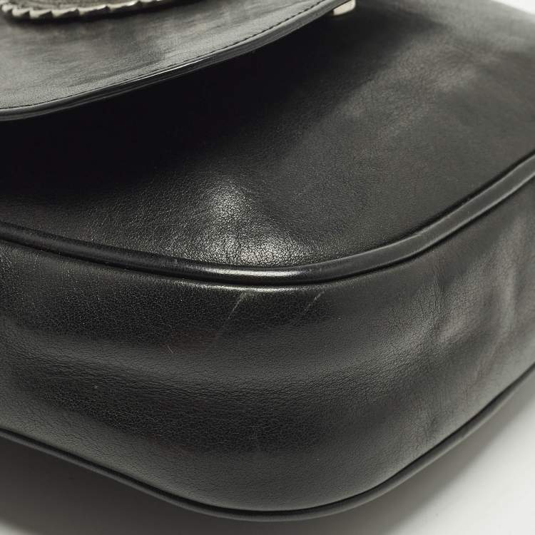 Pre Owned Saint Laurent Kim Tassel Black Leather Crossbody Bag