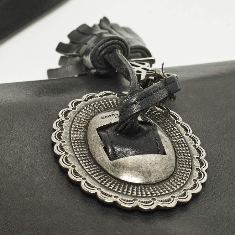 Pre Owned Saint Laurent Kim Tassel Black Leather Crossbody Bag