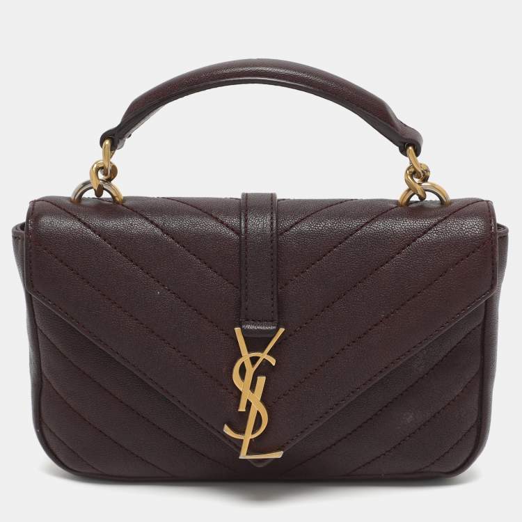 Pre Owned Saint Laurent Paris Monogram College Burgundy Chevron Quilted Leather Wallet On Chain