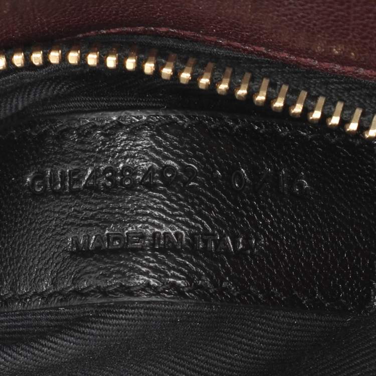 Pre Owned Saint Laurent Paris Monogram College Burgundy Chevron Quilted Leather Wallet On Chain
