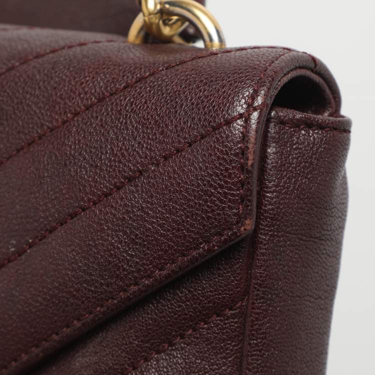 Pre Owned Saint Laurent Paris Monogram College Burgundy Chevron Quilted Leather Wallet On Chain