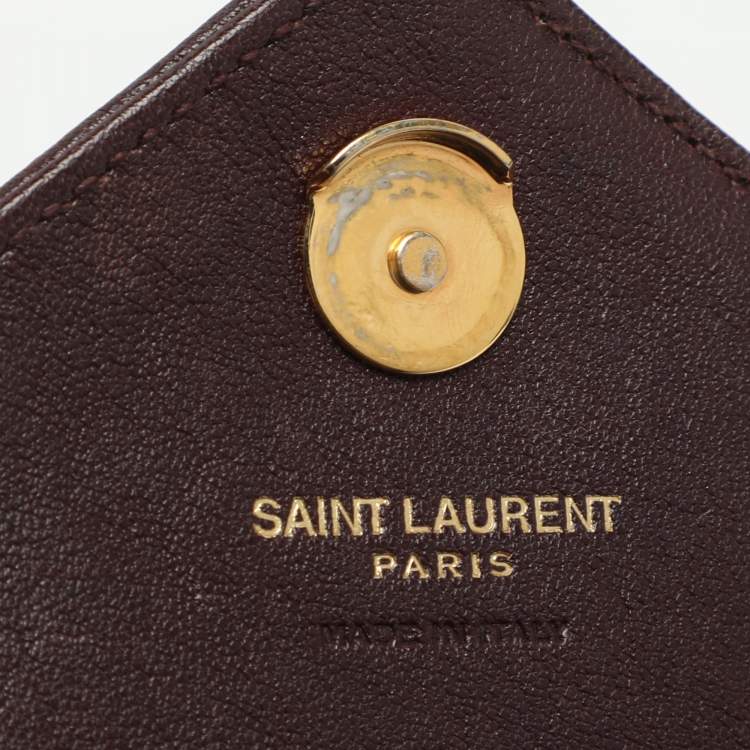 Pre Owned Saint Laurent Paris Monogram College Burgundy Chevron Quilted Leather Wallet On Chain