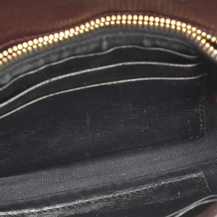 Pre Owned Saint Laurent Paris Monogram College Burgundy Chevron Quilted Leather Wallet On Chain