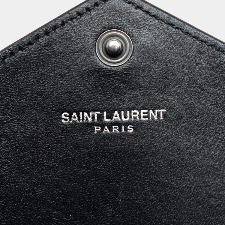 Pre Owned Saint Laurent Paris Black Croc Embossed Leather Monogram Monochrome Envelope Chain Wallet