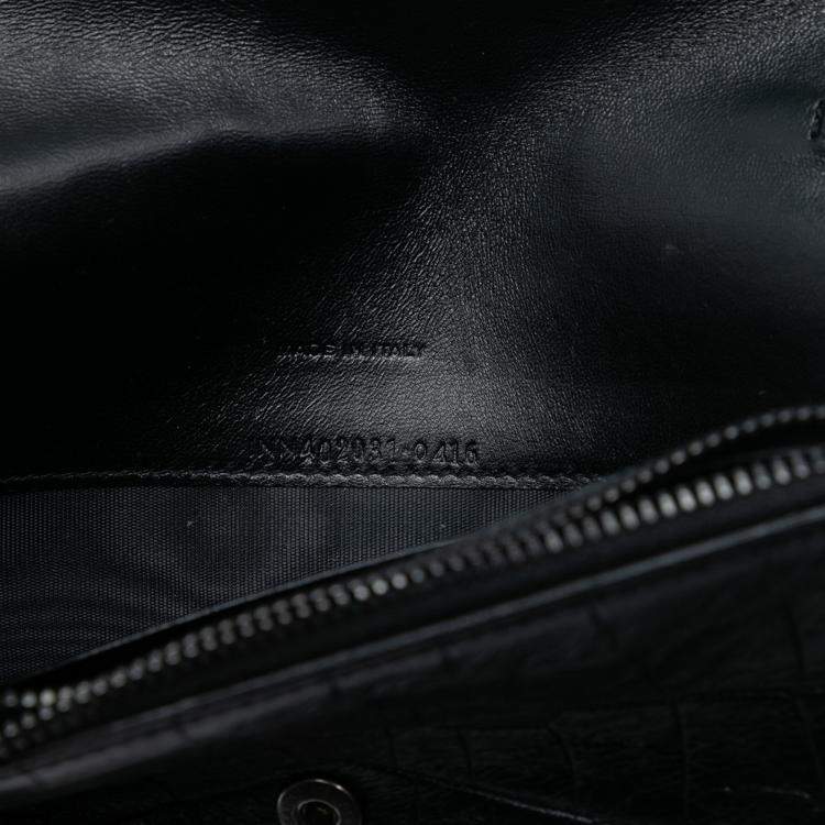 Pre Owned Saint Laurent Paris Black Croc Embossed Leather Monogram Monochrome Envelope Chain Wallet