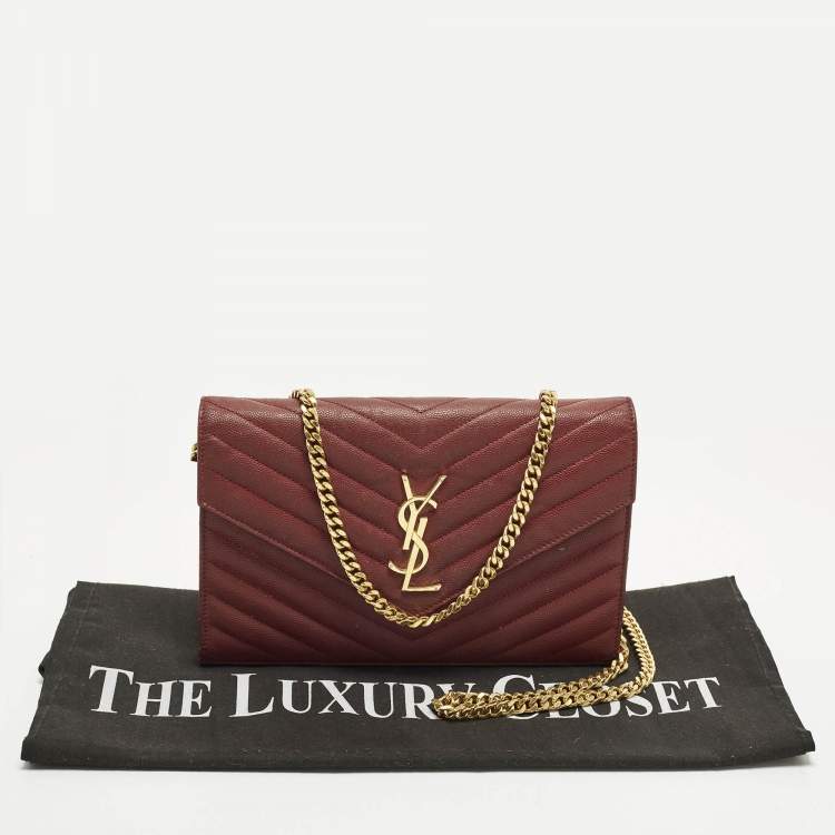 Pre Owned محفظة بسلسلة سان لوران كاساندر جلد ماتلاسيه أحمر