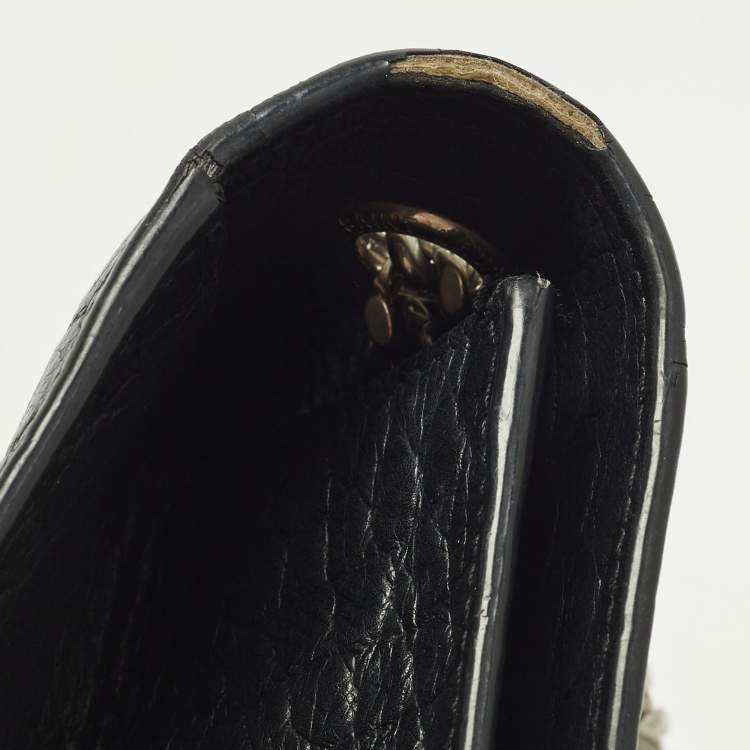 Pre Owned Saint Laurent Kate Large Black Croc Embossed Leather Flap Shoulder Bag