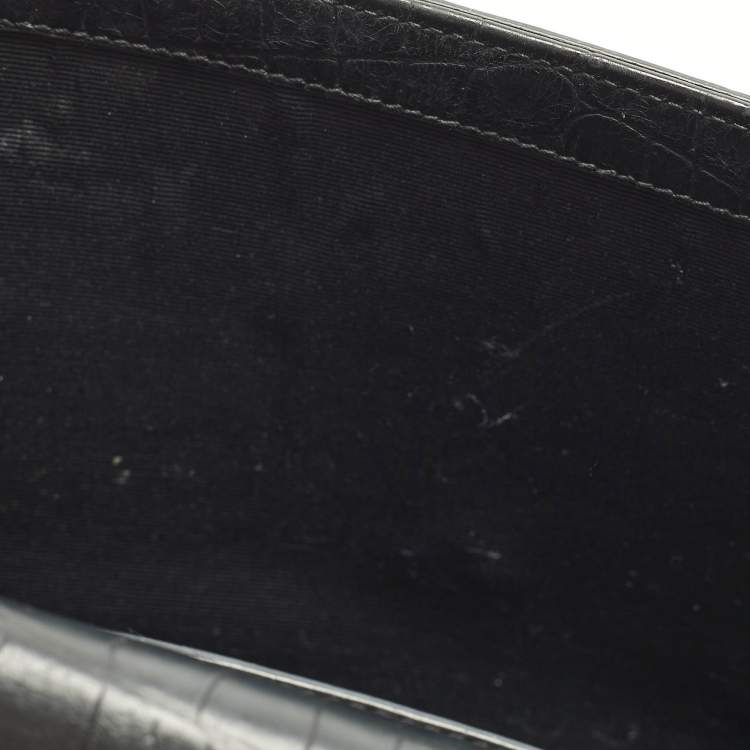 Pre Owned Saint Laurent Kate Large Black Croc Embossed Leather Flap Shoulder Bag