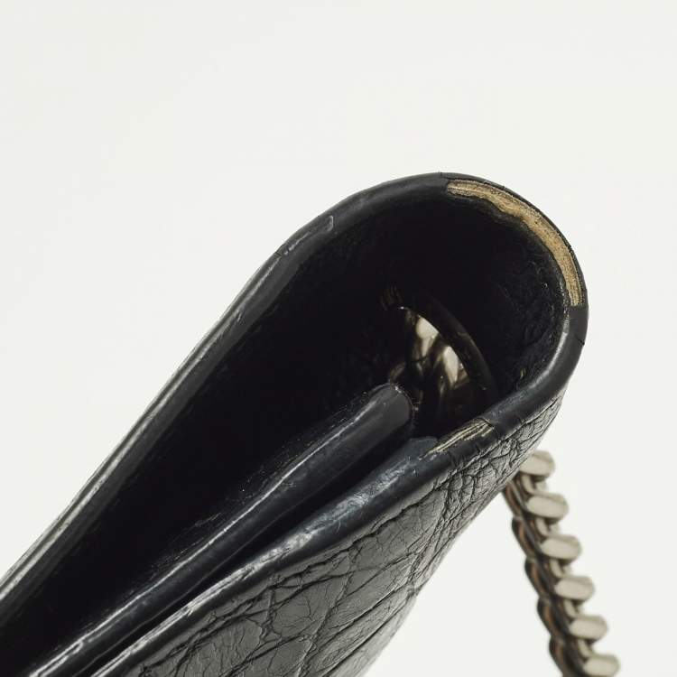 Pre Owned Saint Laurent Kate Large Black Croc Embossed Leather Flap Shoulder Bag