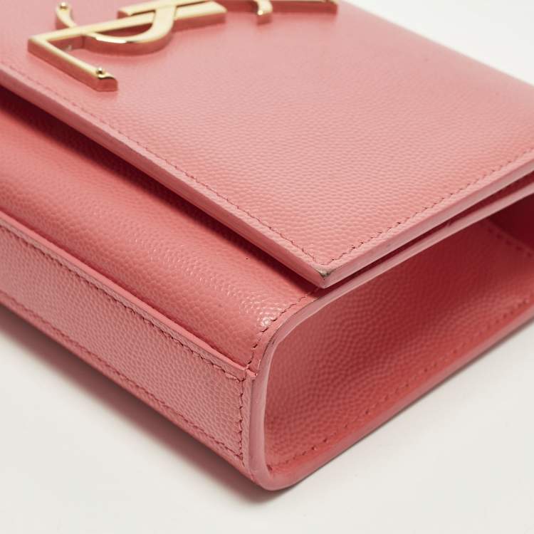 Pre Owned Saint Laurent Kate Small Coral Pink Leather Shoulder Bag