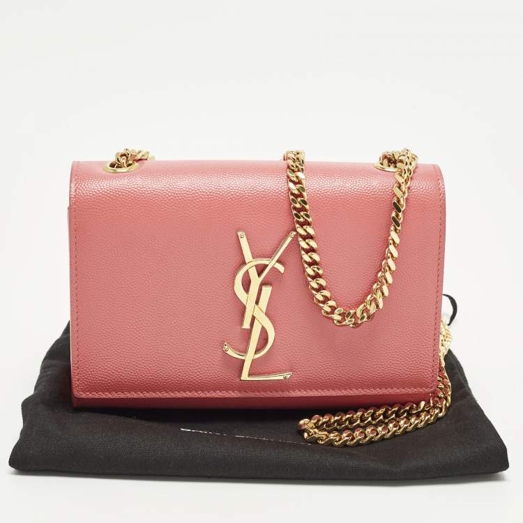 Pre Owned Saint Laurent Kate Small Coral Pink Leather Shoulder Bag