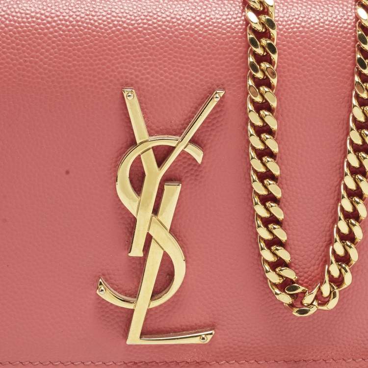Pre Owned Saint Laurent Kate Small Coral Pink Leather Shoulder Bag