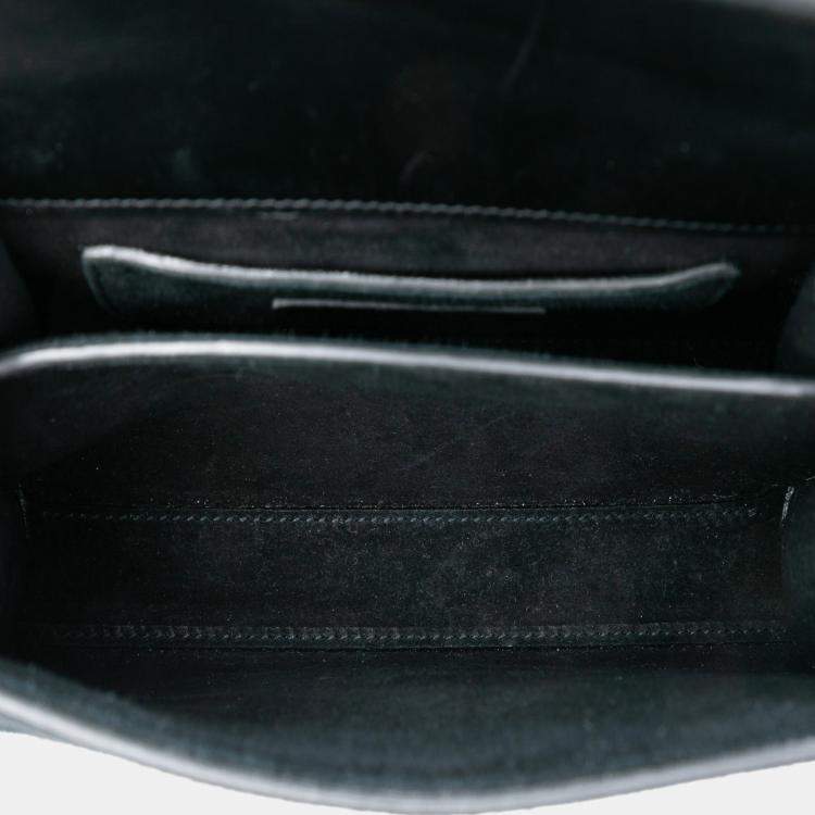 Pre Owned Saint Laurent Paris Black Brown Mini Suede Leopard Print Monogram Cassandra Top Handle Bag