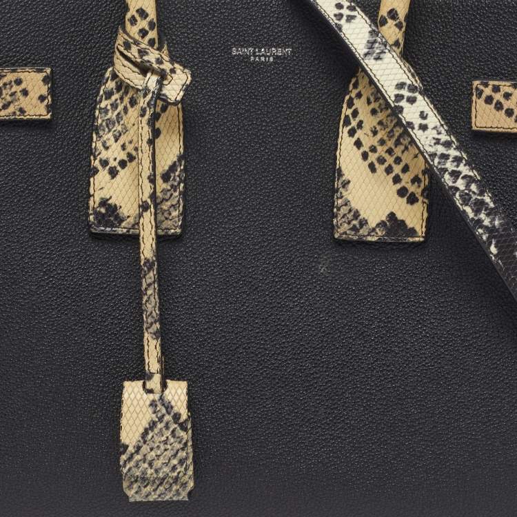Pre Owned Saint Laurent Classic Sac De Jour Small Black/Cream Leather and Python Embossed Tote
