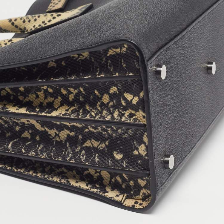 Pre Owned Saint Laurent Classic Sac De Jour Small Black/Cream Leather and Python Embossed Tote