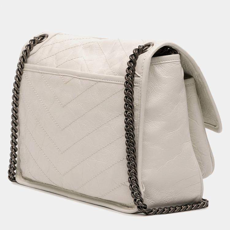 Pre Owned Saint Laurent Paris White Medium Crinkled Calfskin Niki