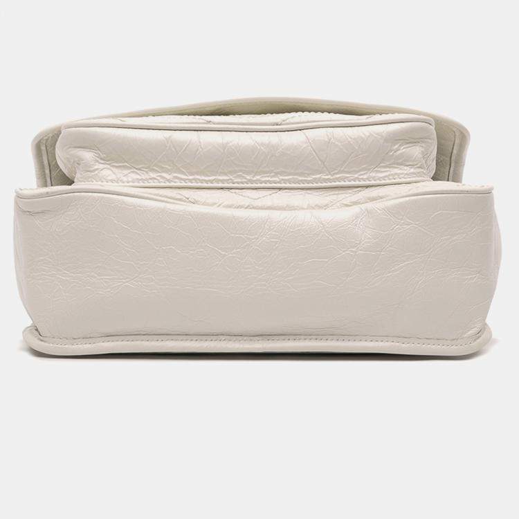Pre Owned Saint Laurent Paris White Medium Crinkled Calfskin Niki