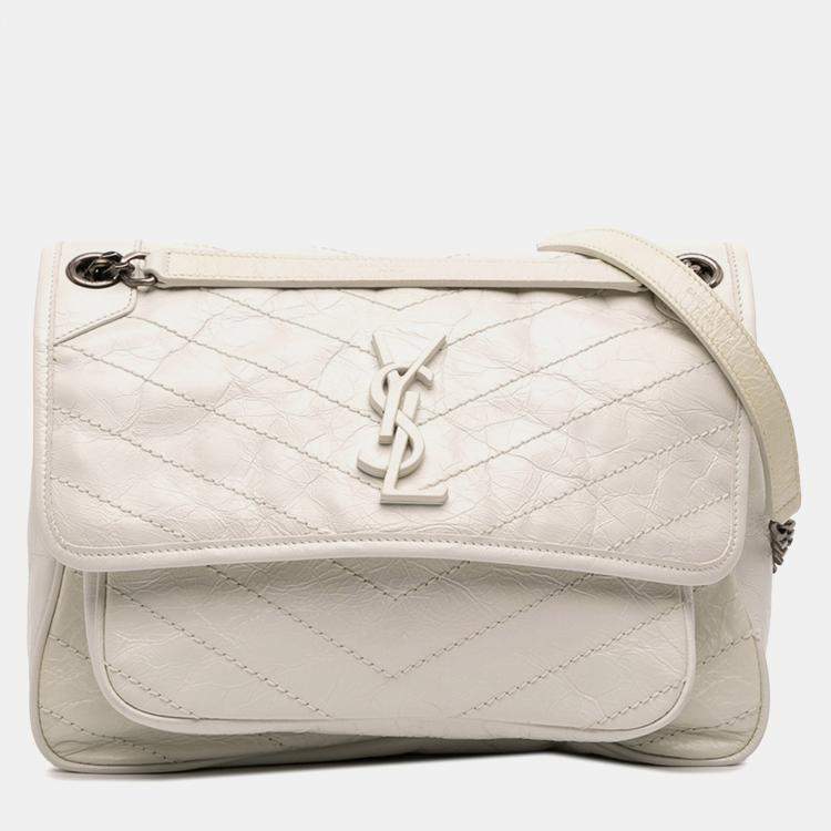 Pre Owned Saint Laurent Paris White Medium Crinkled Calfskin Niki