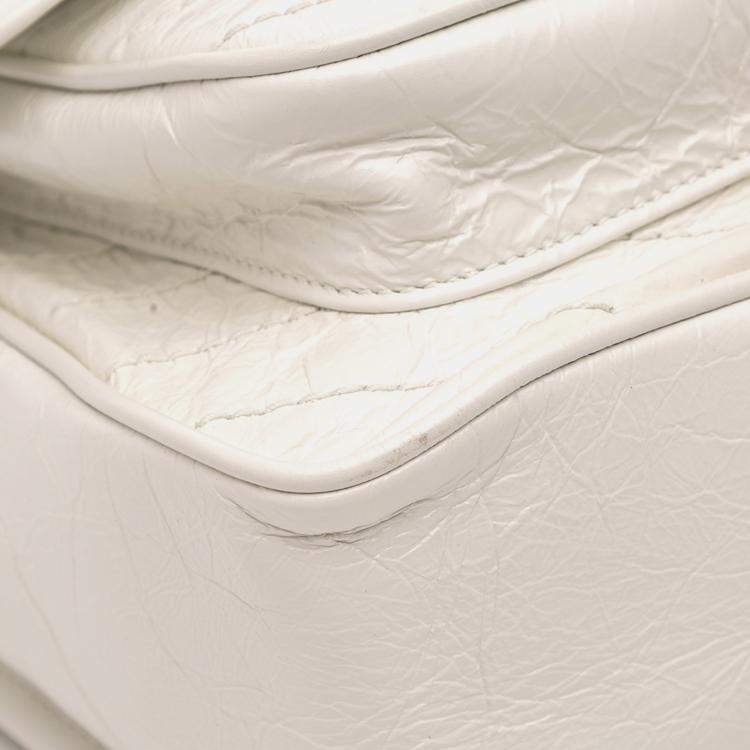 Pre Owned Saint Laurent Paris White Medium Crinkled Calfskin Niki