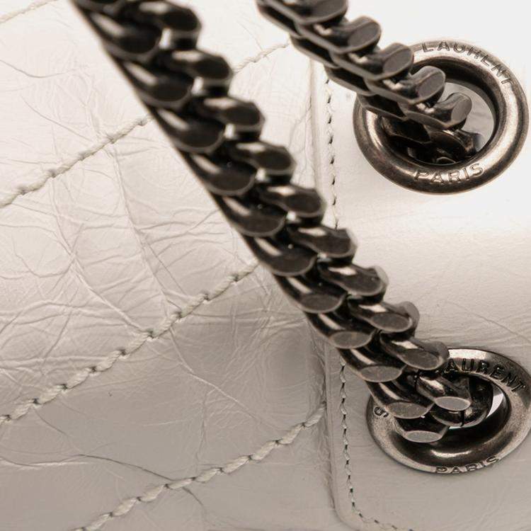 Pre Owned Saint Laurent Paris White Medium Crinkled Calfskin Niki
