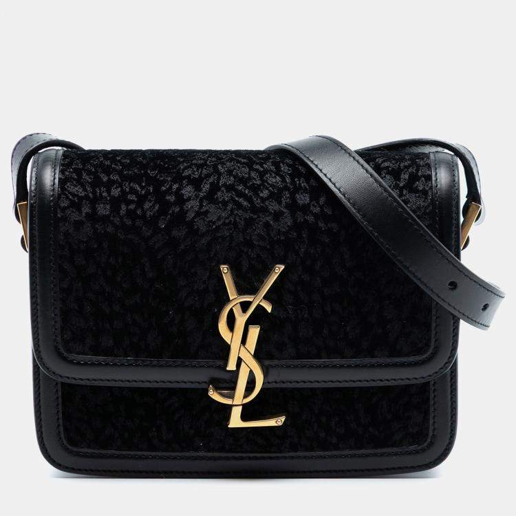 Pre Owned Saint Laurent Paris Black Small Velvet Solferino Satchel In Box