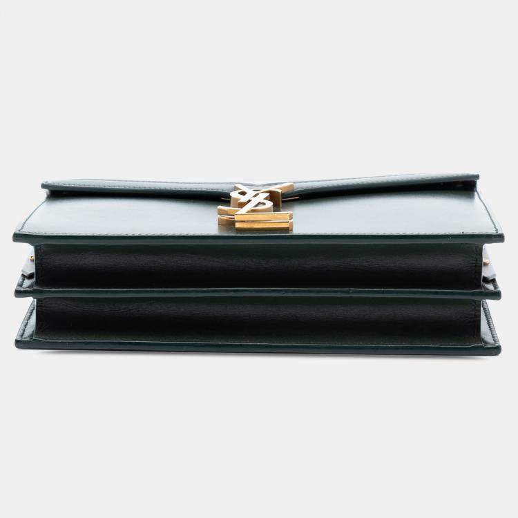 Pre Owned Saint Laurent Paris Green Smooth Calfskin Monogram Cassandra Clasp Bag