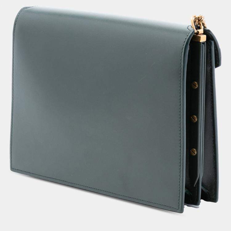 Pre Owned Saint Laurent Paris Green Smooth Calfskin Monogram Cassandra Clasp Bag