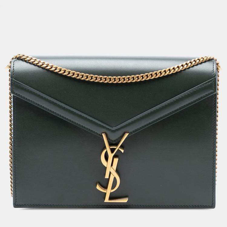 Pre Owned Saint Laurent Paris Green Smooth Calfskin Monogram Cassandra Clasp Bag