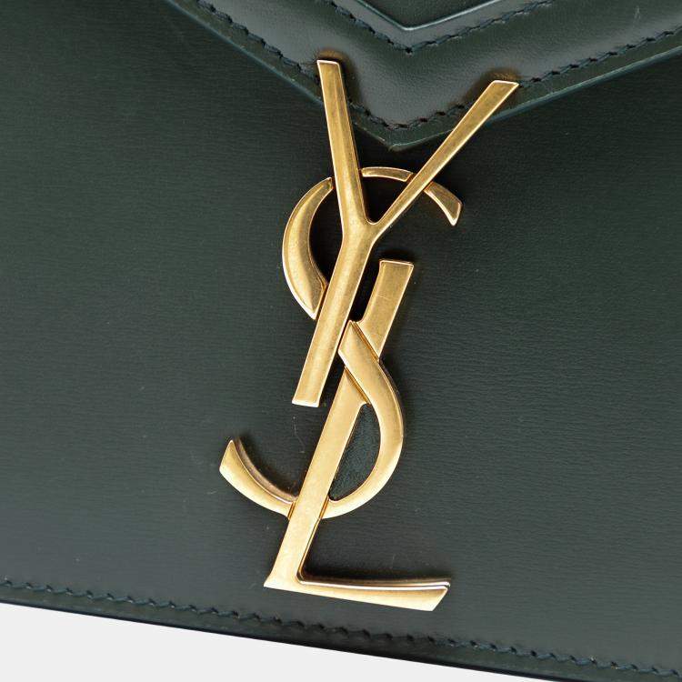 Pre Owned Saint Laurent Paris Green Smooth Calfskin Monogram Cassandra Clasp Bag