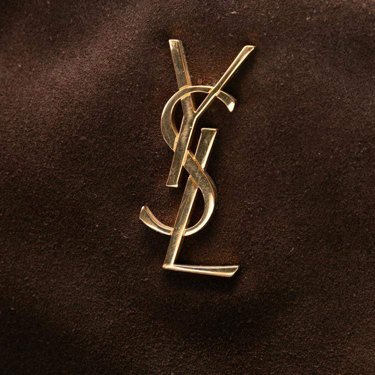 Pre Owned Saint Laurent Paris Brown Suede Monogram Fringe Crossbody