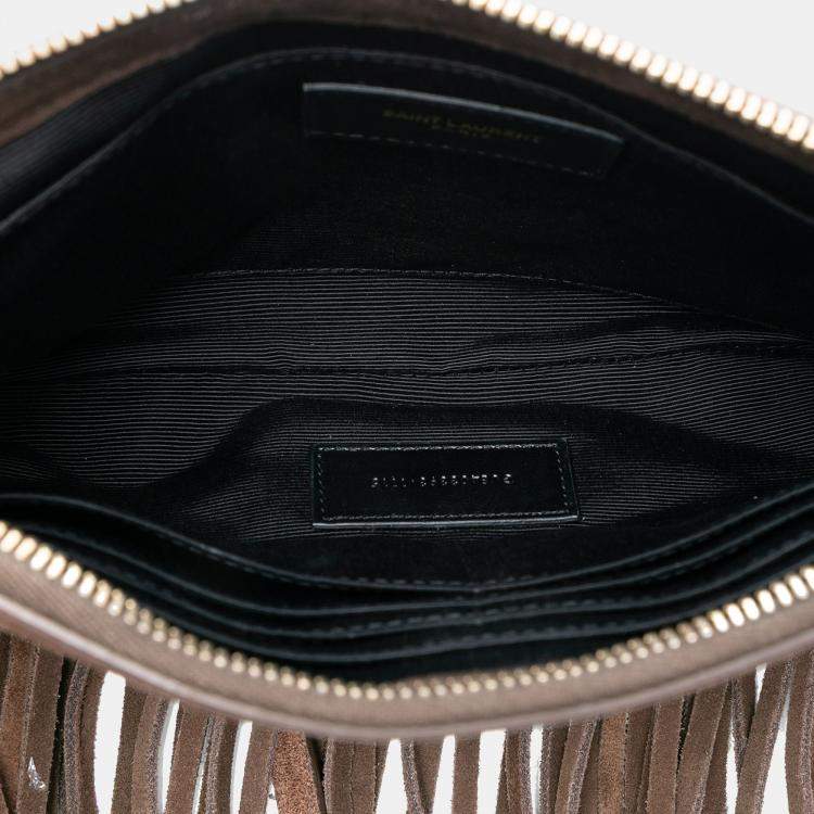 Pre Owned Saint Laurent Paris Brown Suede Monogram Fringe Crossbody