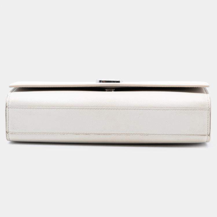 Pre Owned Saint Laurent Paris White Medium Grain De Poudre Monogram Kate Crossbody