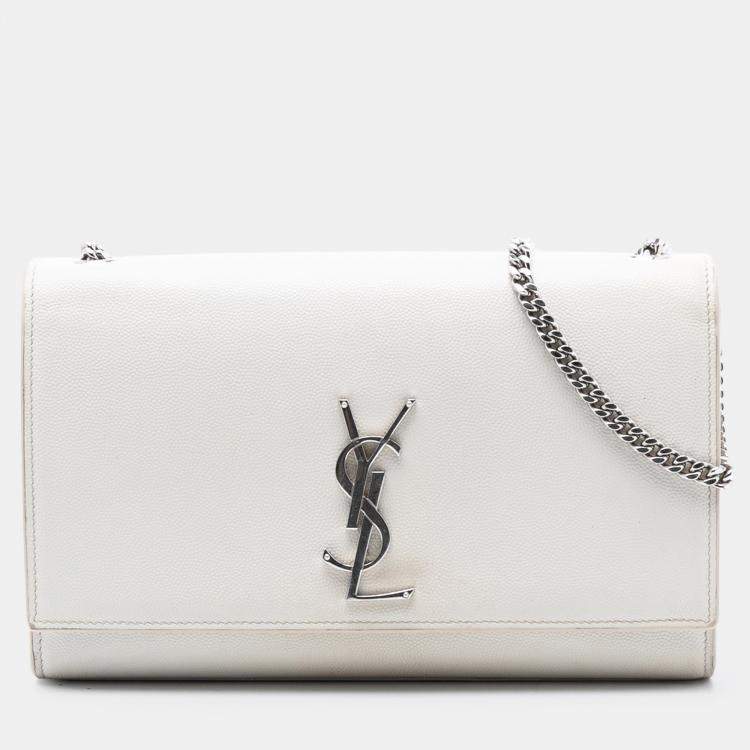Pre Owned Saint Laurent Paris White Medium Grain De Poudre Monogram Kate Crossbody