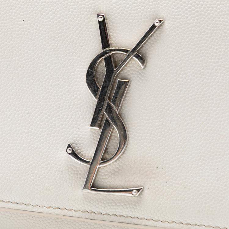 Pre Owned Saint Laurent Paris White Medium Grain De Poudre Monogram Kate Crossbody