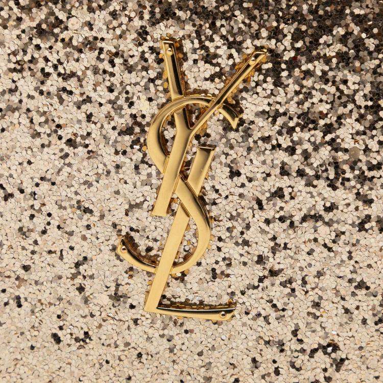 Pre Owned Saint Laurent Paris Gold Glitter Monogram Kate Wallet on Chain
