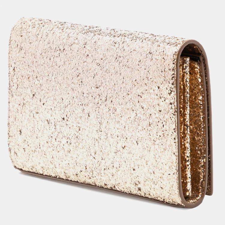 Pre Owned Saint Laurent Paris Gold Glitter Monogram Kate Wallet on Chain