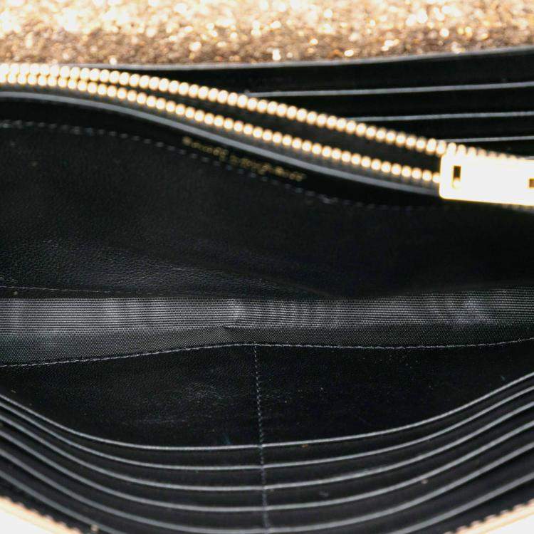 Pre Owned Saint Laurent Paris Gold Glitter Monogram Kate Wallet on Chain