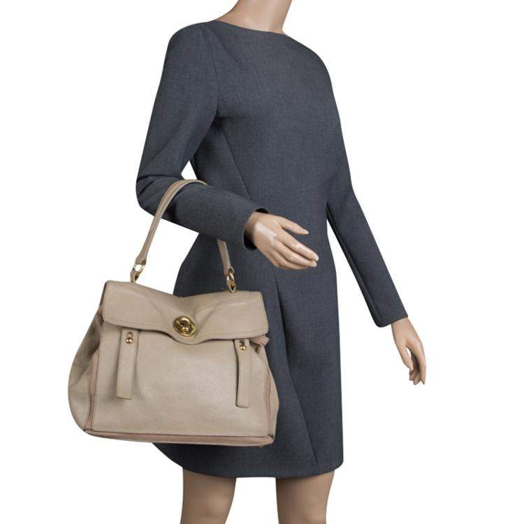 Pre Owned Yves Saint Laurent Beige Leather Medium Muse Two Satchel