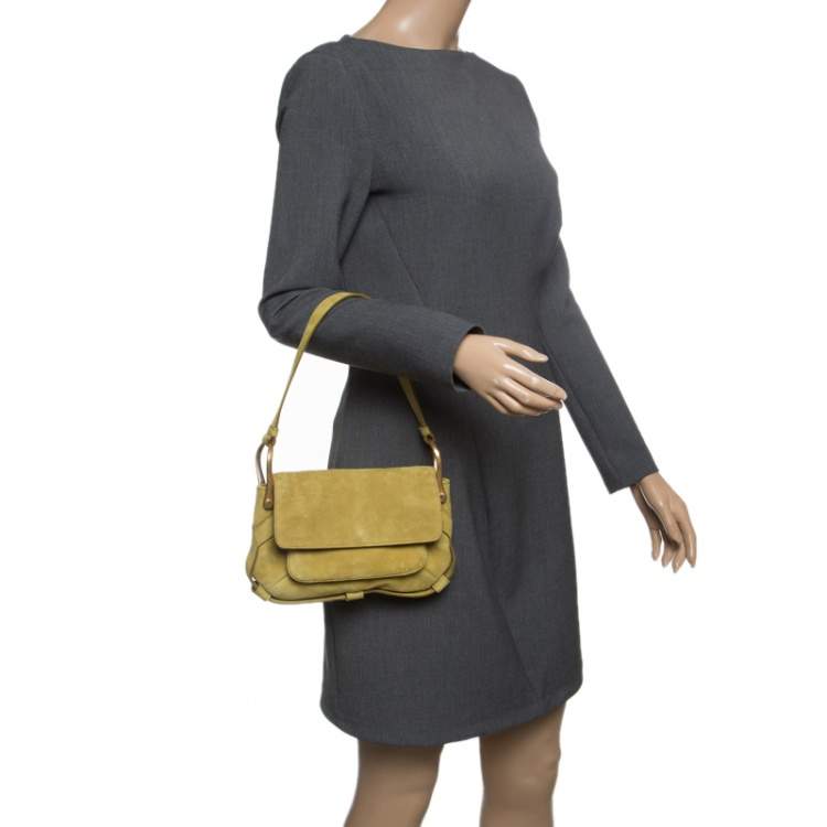Pre Owned Yves Saint Laurent Green Suede Shoulder Bag