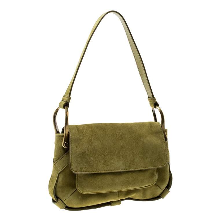 Pre Owned Yves Saint Laurent Green Suede Shoulder Bag