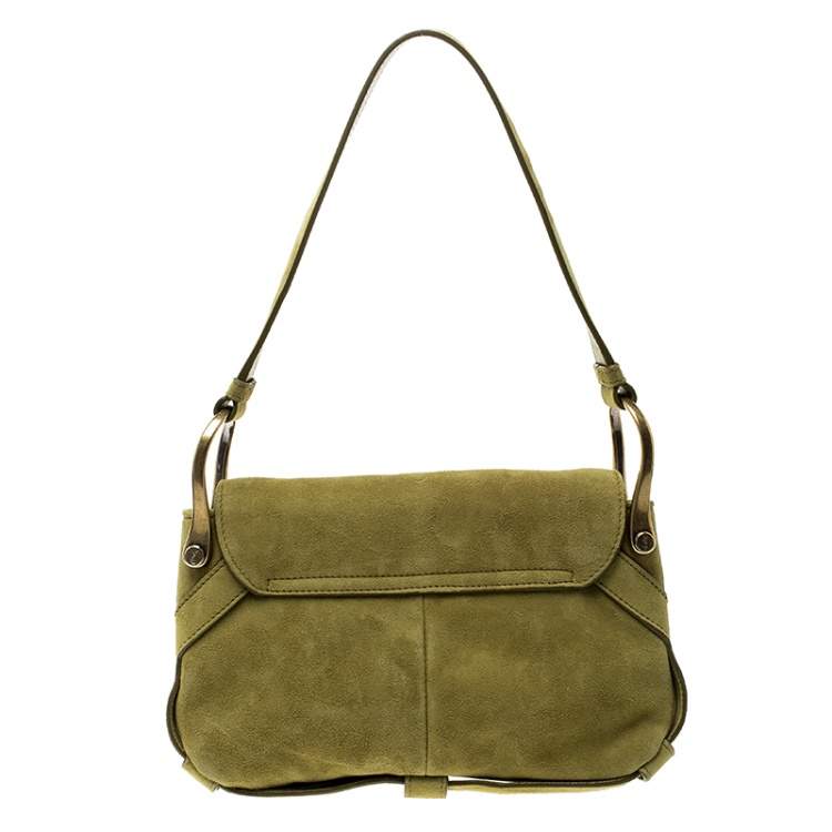 Pre Owned Yves Saint Laurent Green Suede Shoulder Bag