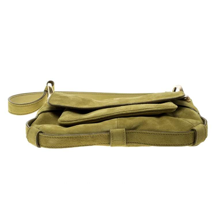 Pre Owned Yves Saint Laurent Green Suede Shoulder Bag